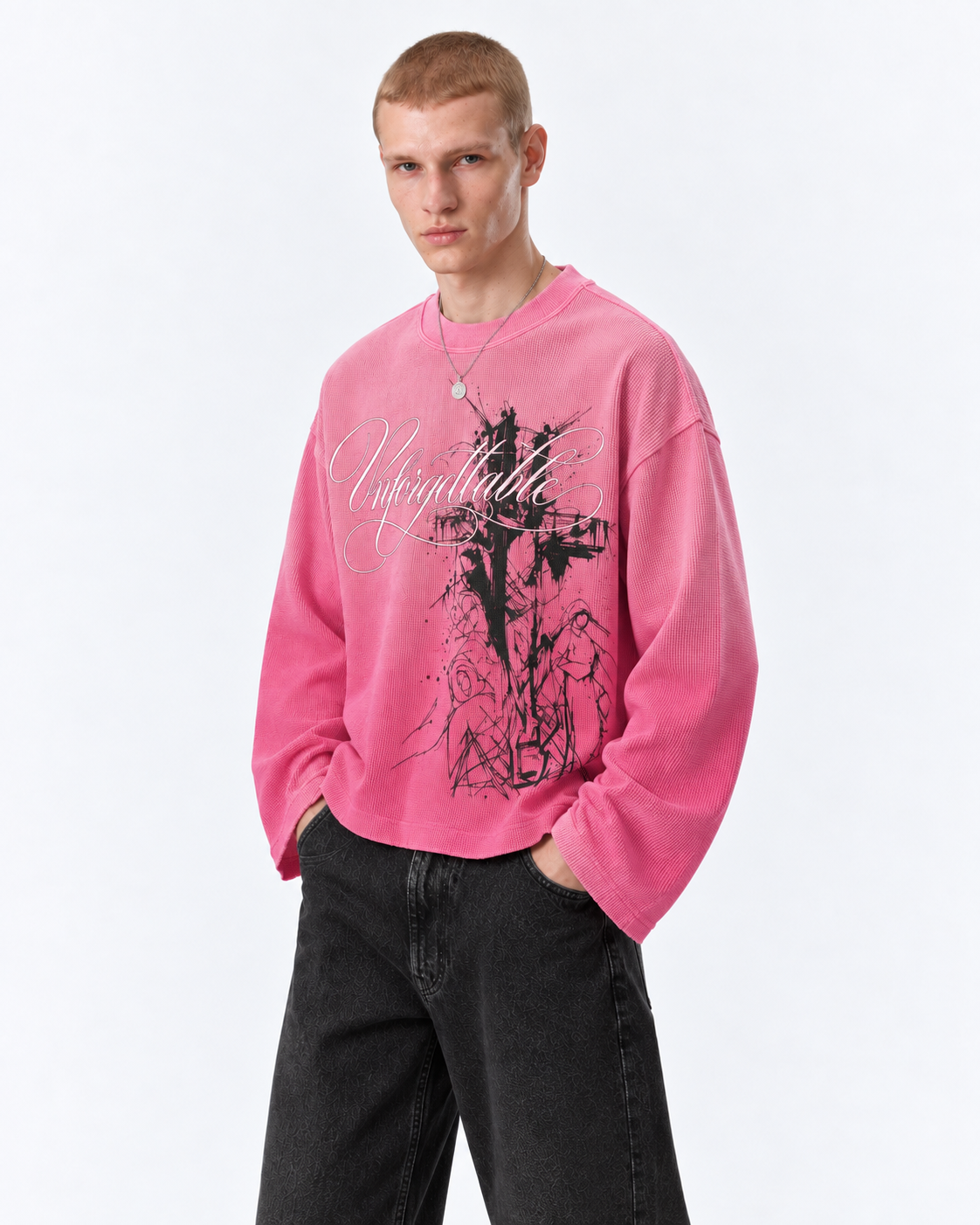 Unforgettable Pink Ombré Waffle Boxy Tee