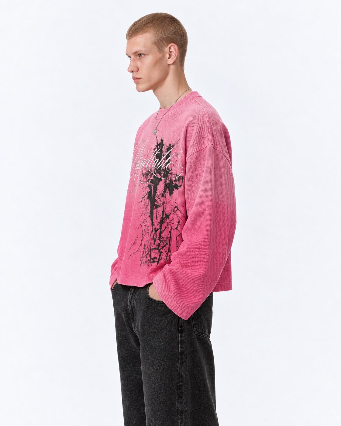 Unforgettable Pink Ombré Waffle Boxy Tee