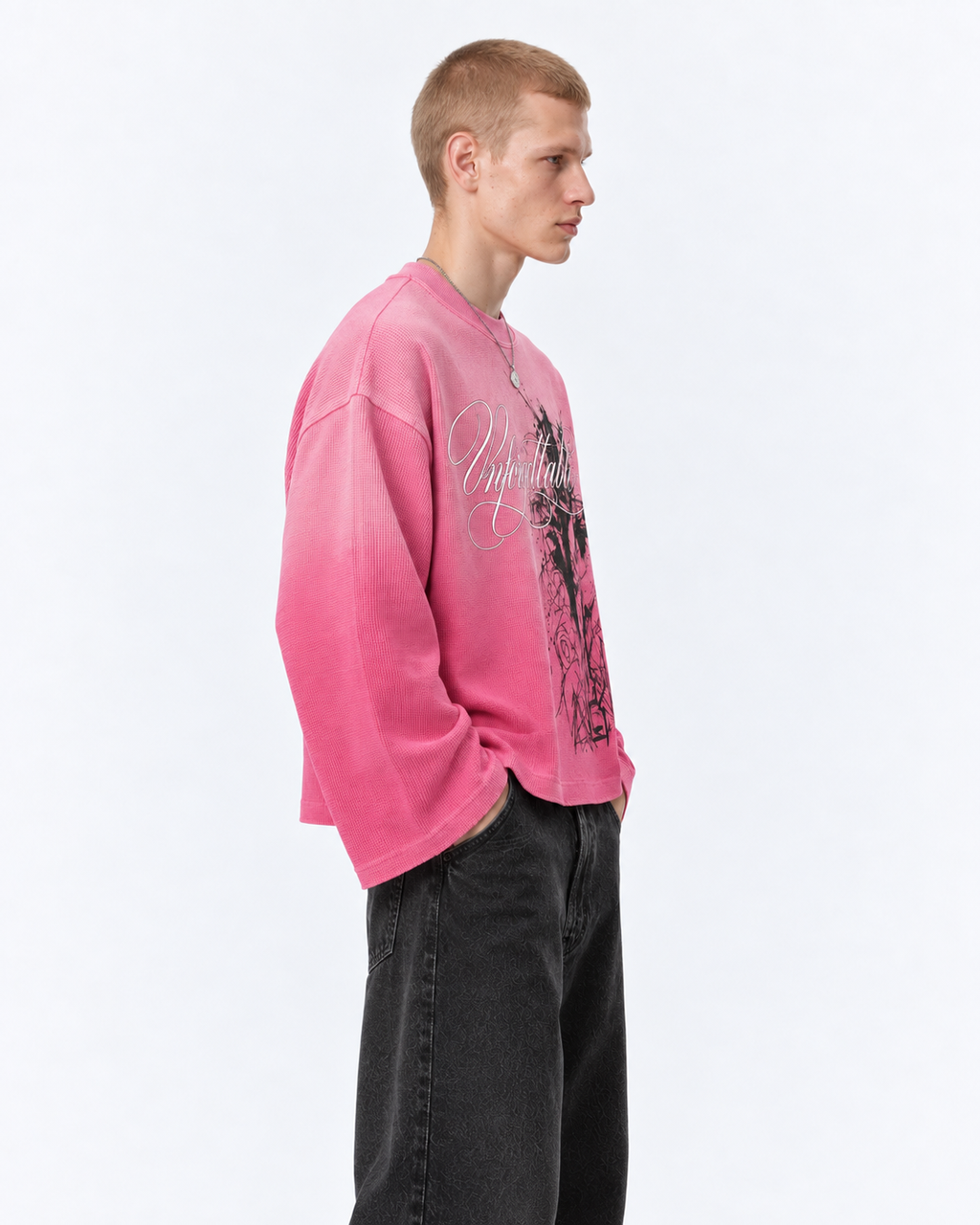 Unforgettable Pink Ombré Waffle Boxy Tee