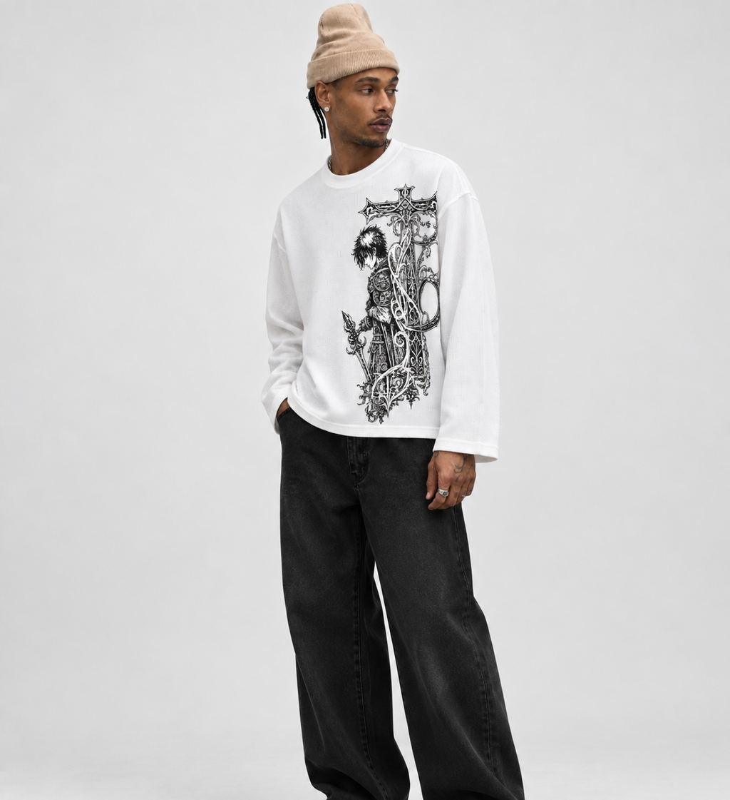 Fallen Knight White Waffle Tee