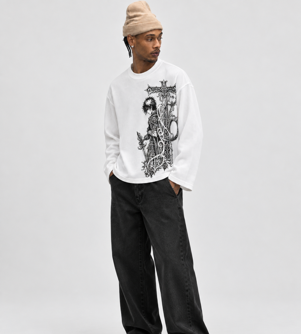 Fallen Knight White Waffle Tee