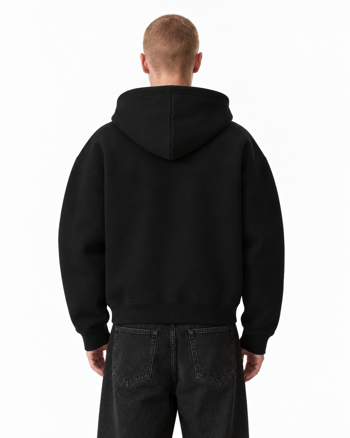 Black Dual Zip Boxy Hoodie
