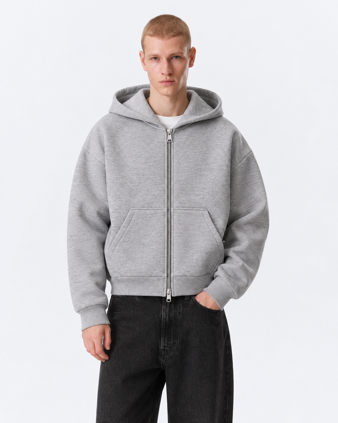 Grey Dual Zip Boxy Hoodie