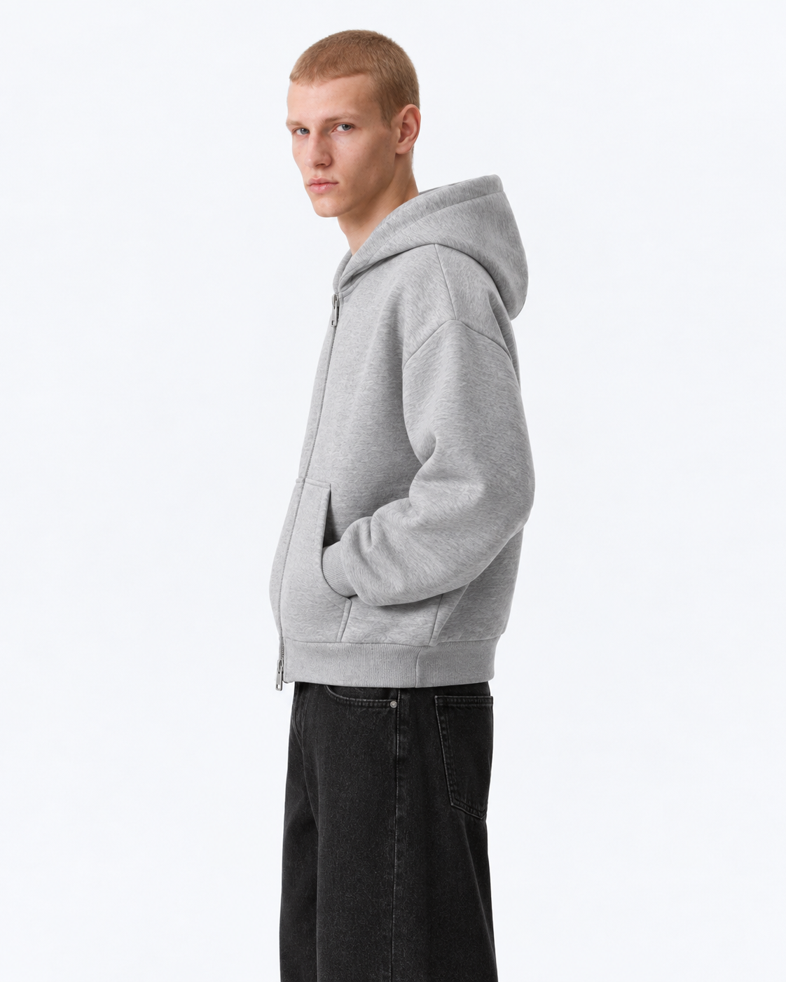 Grey Dual Zip Boxy Hoodie