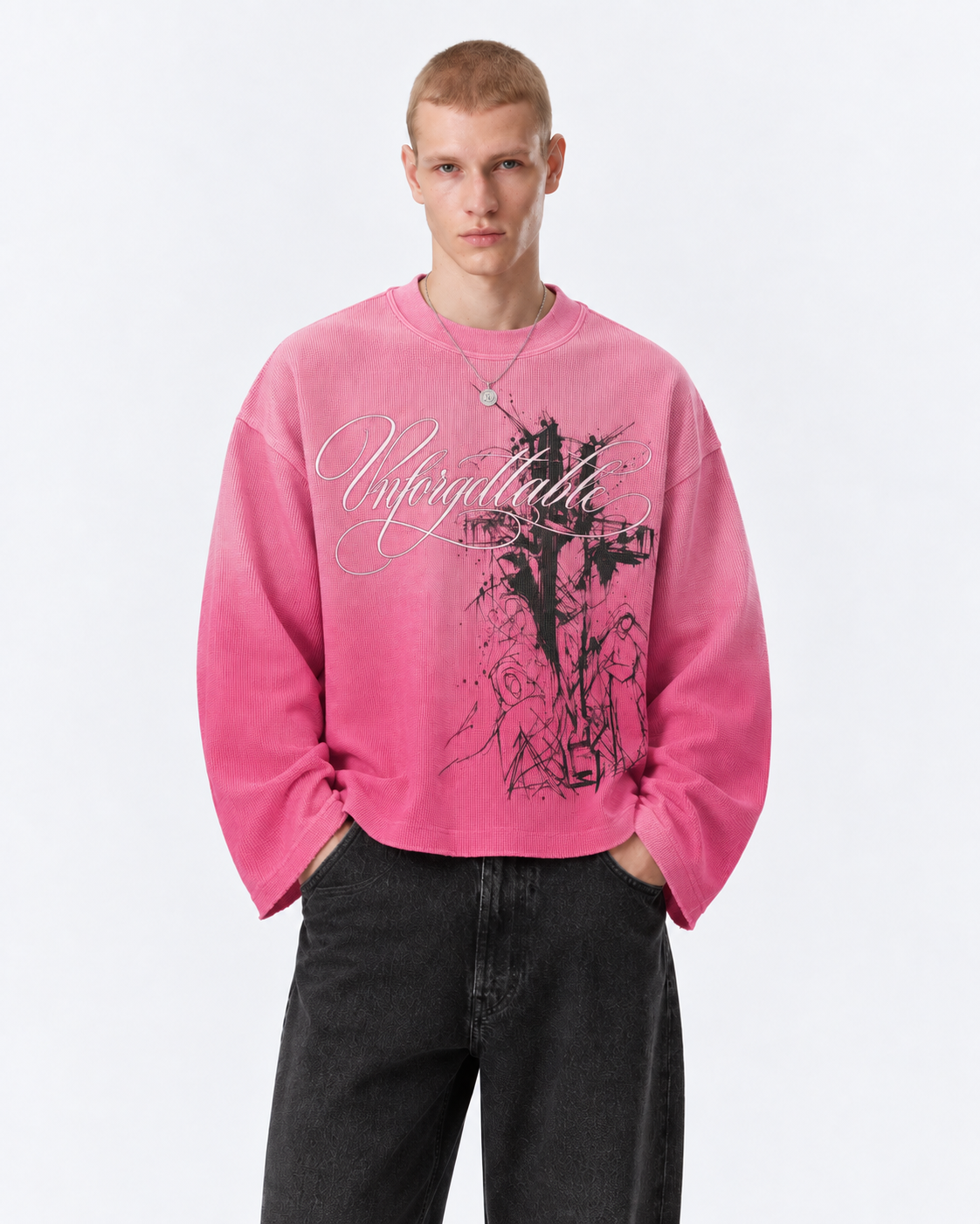Unforgettable Pink Ombré Waffle Boxy Tee