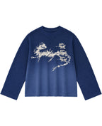 Blue Ombré Waffle Knit Oversized Full-Sleeve Front Design